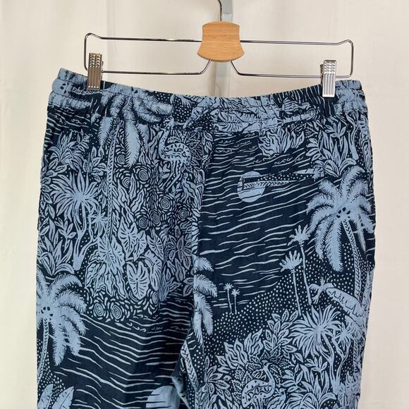 DESMOND & DEMPSEY X H&M Womens 10 Pull On Linen Pants Dark Blue Landscape Print - Picture 6 of 9